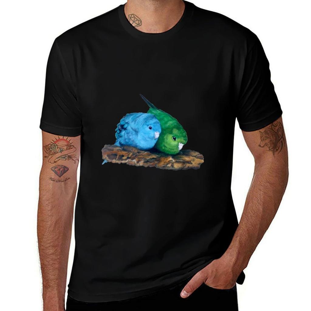 Pair of Lineolated Parakeets TShirt Casual Everyday Short Sleeve TShirt