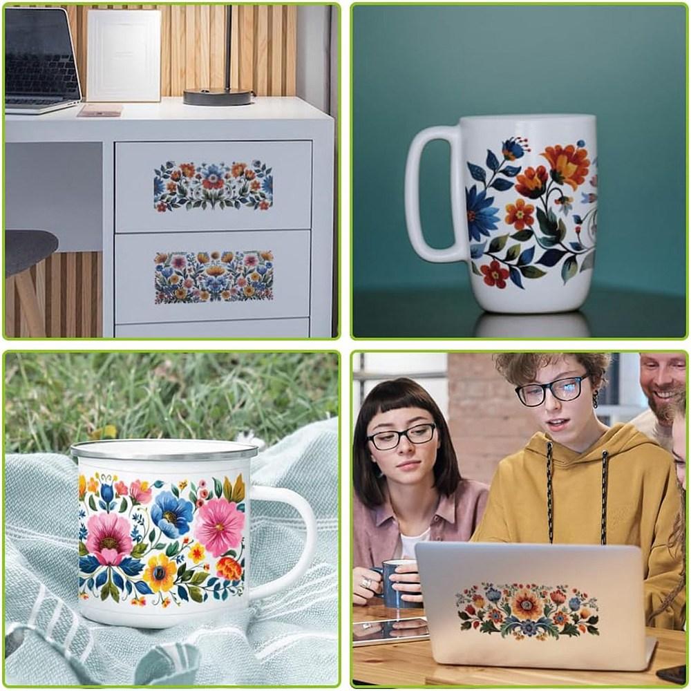 PVC DIY Heat Transfer Paper for UV Sublimation Cup Flower 110x240mm 10 style 1pc/style 10pcs/set
