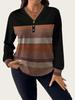 European American Women's Plus Size V-Neck Stripe Print Long Sleeve Top - Spring/Autumn