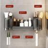 Plastic Toothbrush Holder Wall Mounted Space Saving Toothbrush Storage Rack with Cups Large Capacity Mouthwash Cup Holder