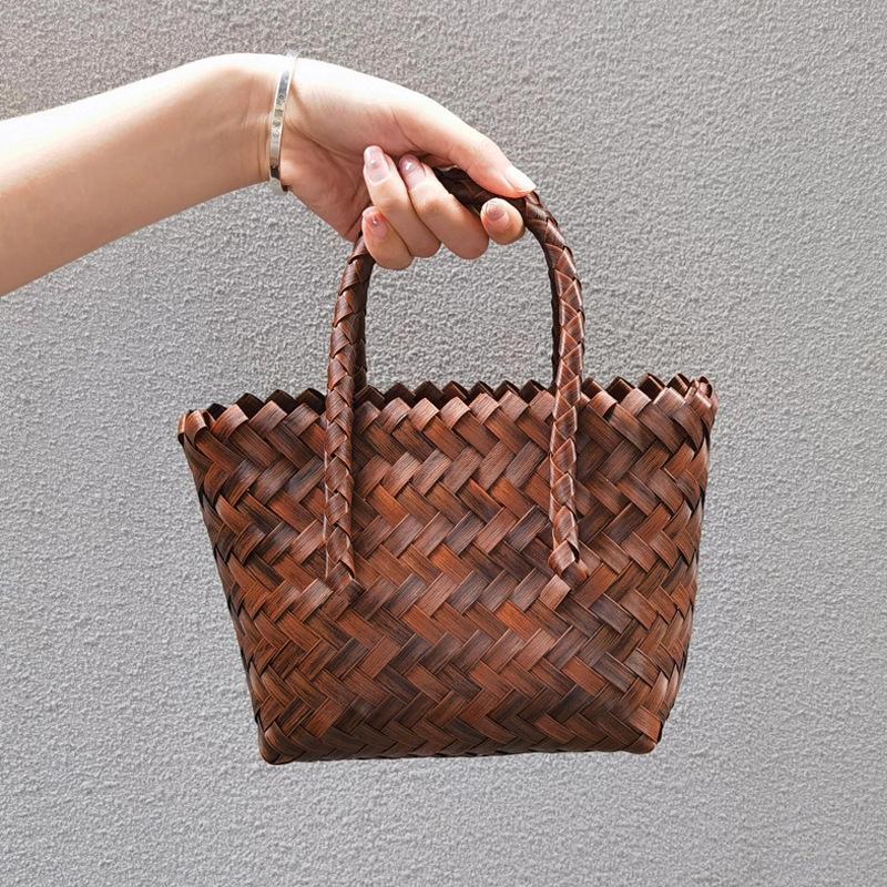 Pure Hand-woven Cabbage Basket Versatile Retro Bamboo Joint Portable Straw Woven Tote Bag Imitation Rattan Woven Gift Bag
