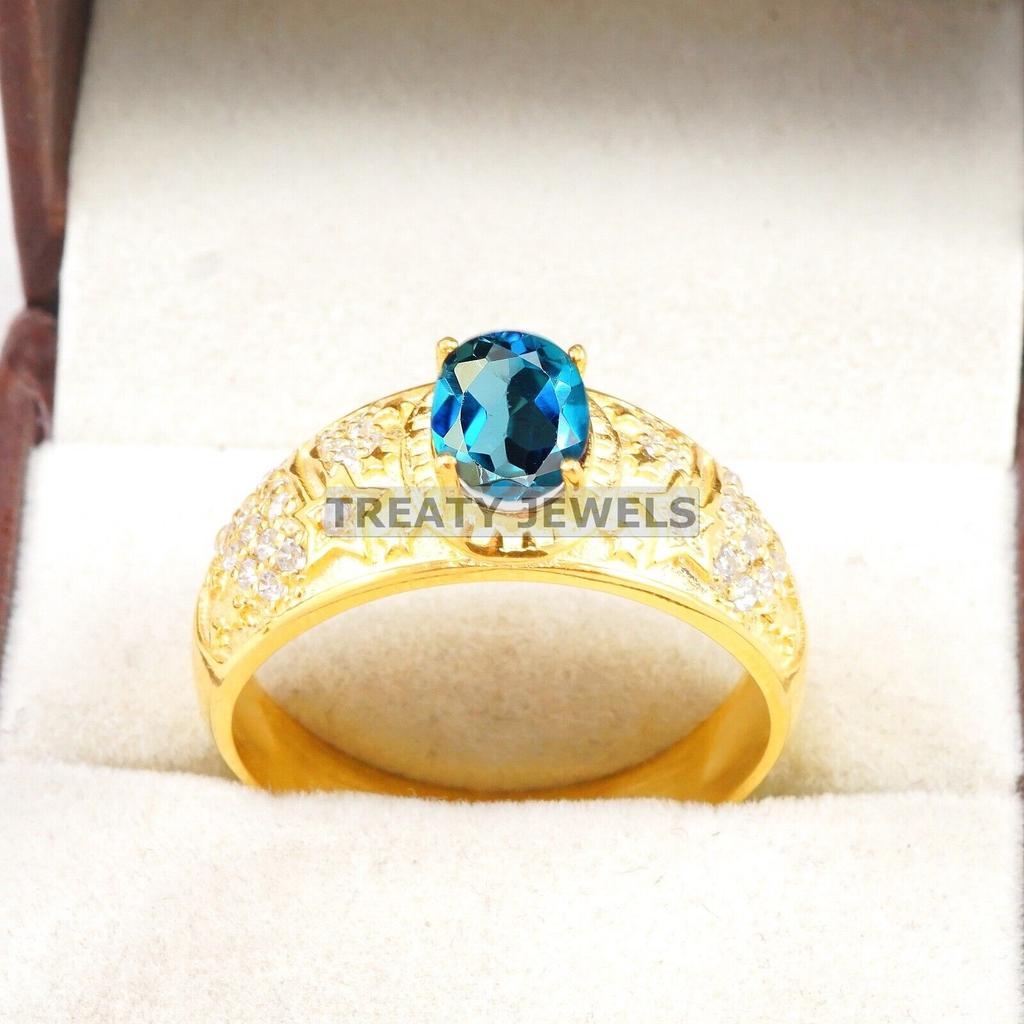 London Blue Topaz Oval With 925 Silver Sterling Gold Plated Ring For Men's #B245 JL375676048112