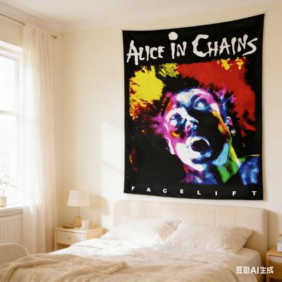 1 Stück Alice in Chains Facelift Wandteppich Rockband Album Cover Wandbehang Polyester 2D Druck Grunge Musik Dekor für Schlafzimmer G
