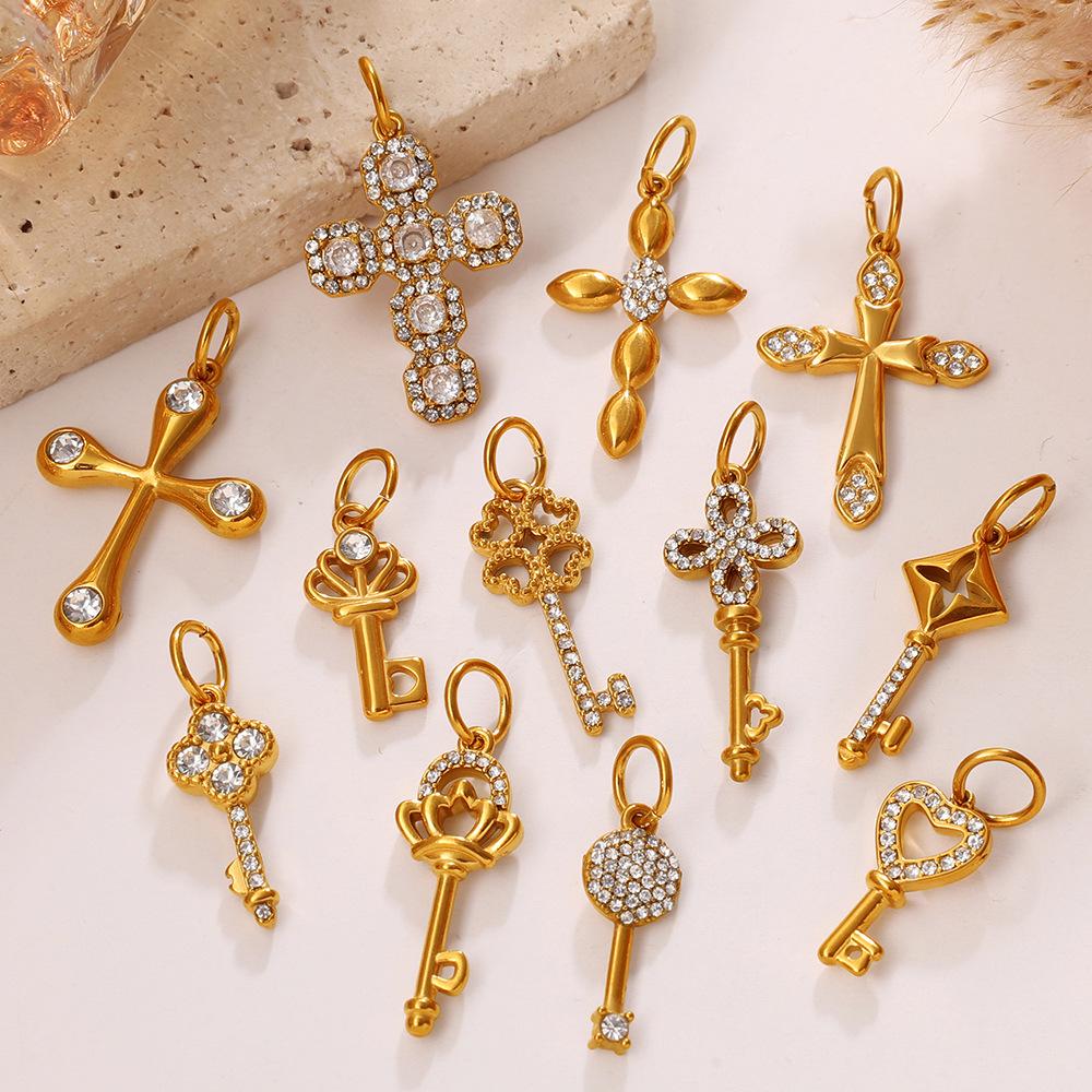Gold Diamond Key Cross Pendant Multi-Style Personalized Pendant Diy Jewelry Accessories