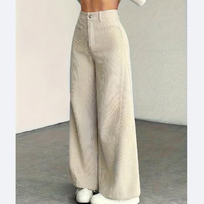 Damen High-Waist Wide-Leg Hose - Cordstruktur Freizeithose, Ganzjahreskomfort, Cordhose