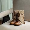 First Encounter Season Retro Autumn and Winter New Short Boots Women's Round Head Canvas Strap Flat Bottom Maillard Fashion Boots