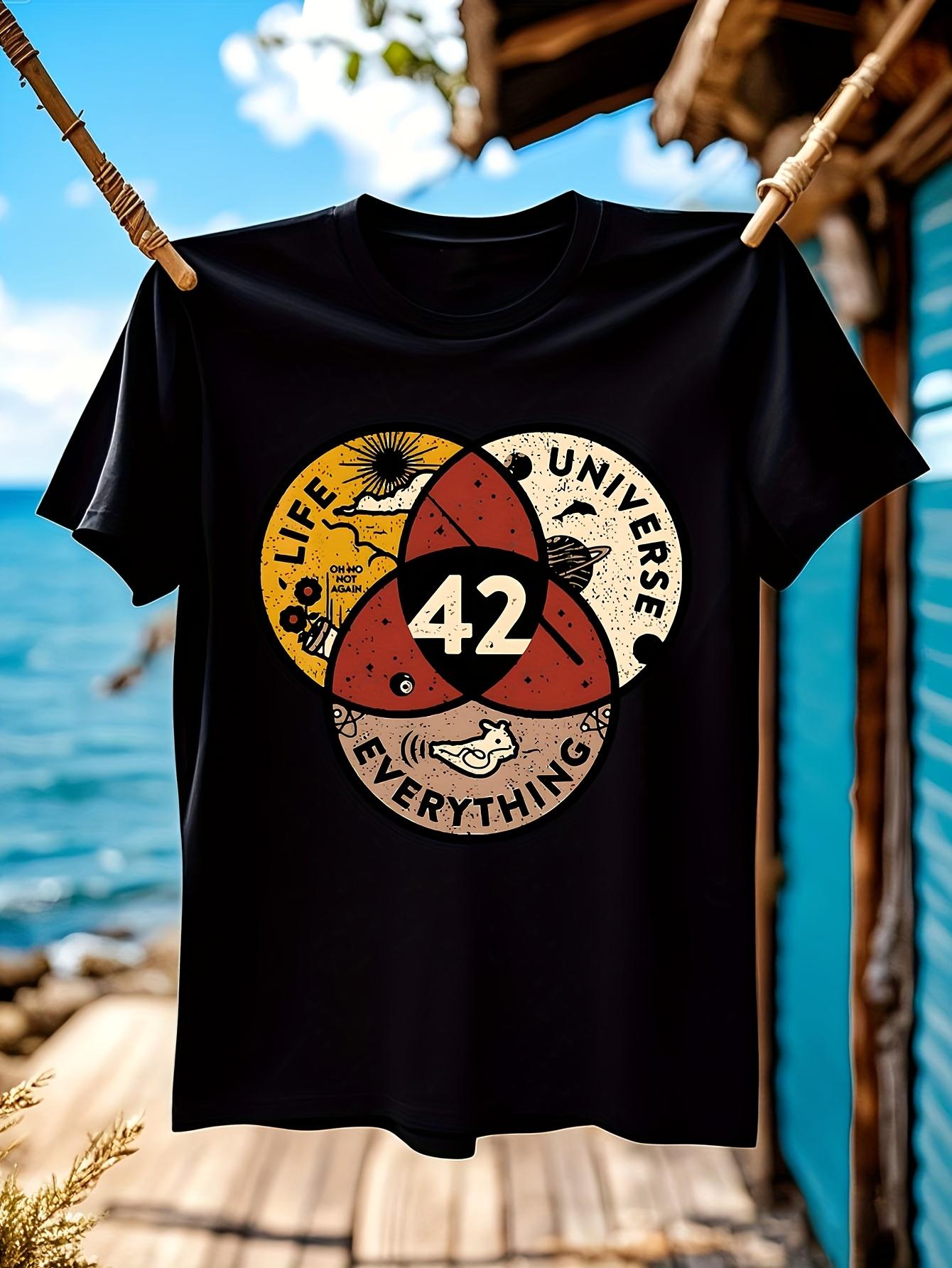 Wo Hitchhiker s Guide to the Galaxy Inspired 42 T-shirt - White with Colorful Answer to Life Universe  Everything Print S