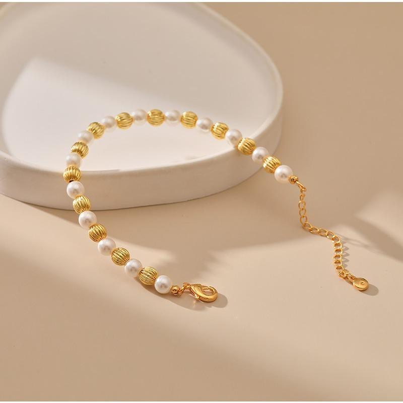 K Gold Plated Natural Shell Pearl Elegant Handmade Bracelet For Women