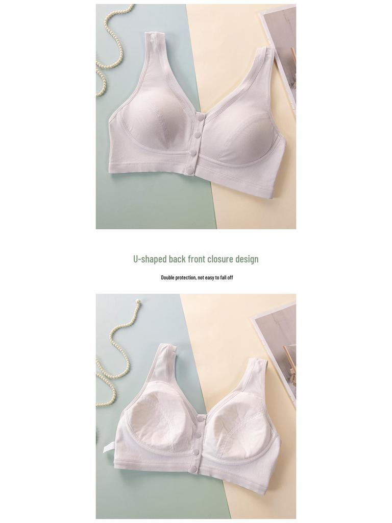 Underwire-Free Front Closure Bra for Middle-Aged & Elderly - Lightweight, Easy-Off, Solid Color Design