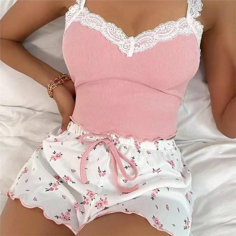 

Women s Autumn Lace Camisole & Shorts Set - Comfy, Stretchy Casual Home Wear S рожевий