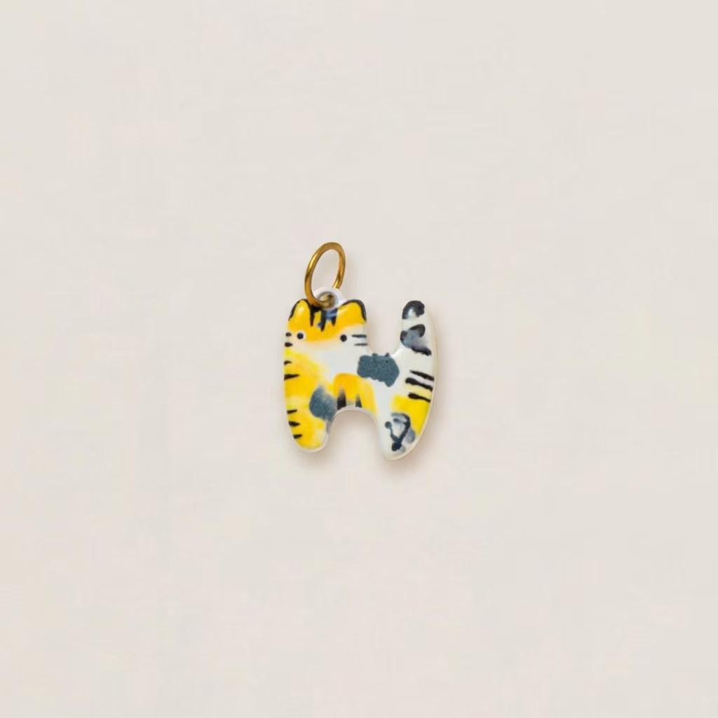 Stainless Steel Kitten Print Enamel Drip Ceramic Pendant Necklace Bracelet DIY Accessories.