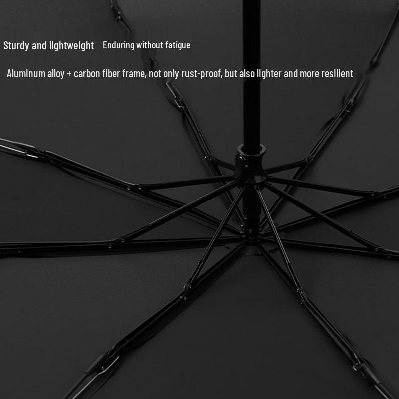 Ultra-Light Carbon Fiber Windproof Folding Umbrella, Extra Large, 8 Ribs, Black, for Men and Women
