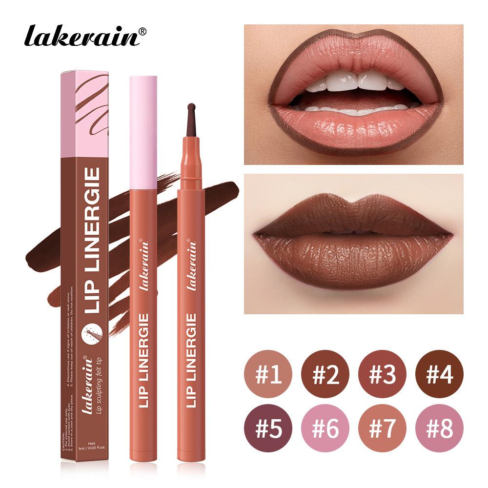 Lakerain Lip Liner GIE: 8 Shades Lightweight Nude Lip Liner with Ballpoint Felt Tip, Long-Lasting Waterproof & Smudge-Proof, Transfer-Proof Stain