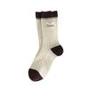 Women's Coffee Striped Bear Embroidery Mid-Calf Slouch Socks - Cute Cartoon Style