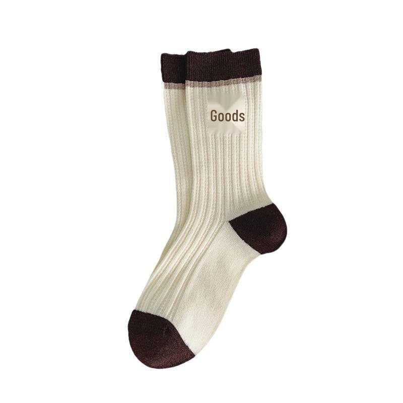 Women's Coffee Striped Bear Embroidery Mid-Calf Slouch Socks - Cute Cartoon Style