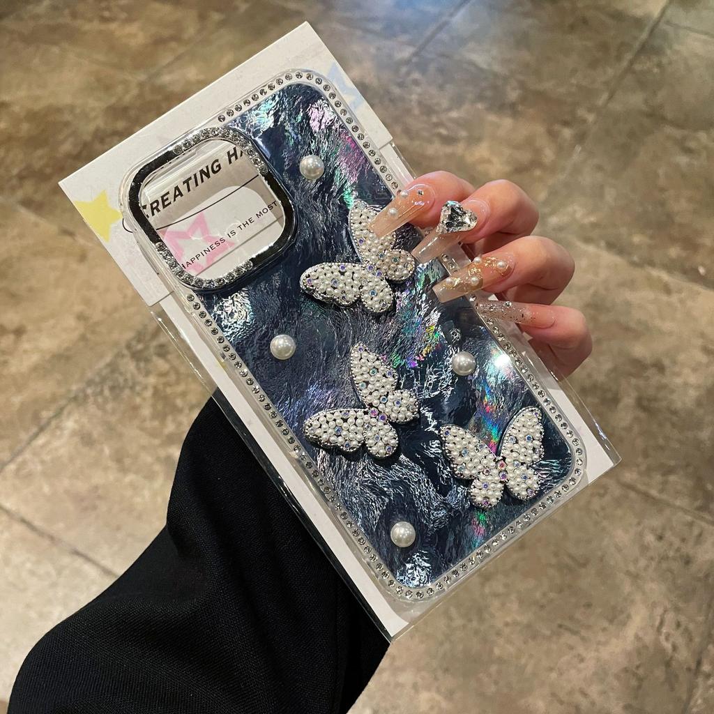Applicable To Apple 16proMax Pearl Butterfly Laser Mobile Phone Case Diamond IPhone 15 Shell Pattern 14 Anti Fall Case