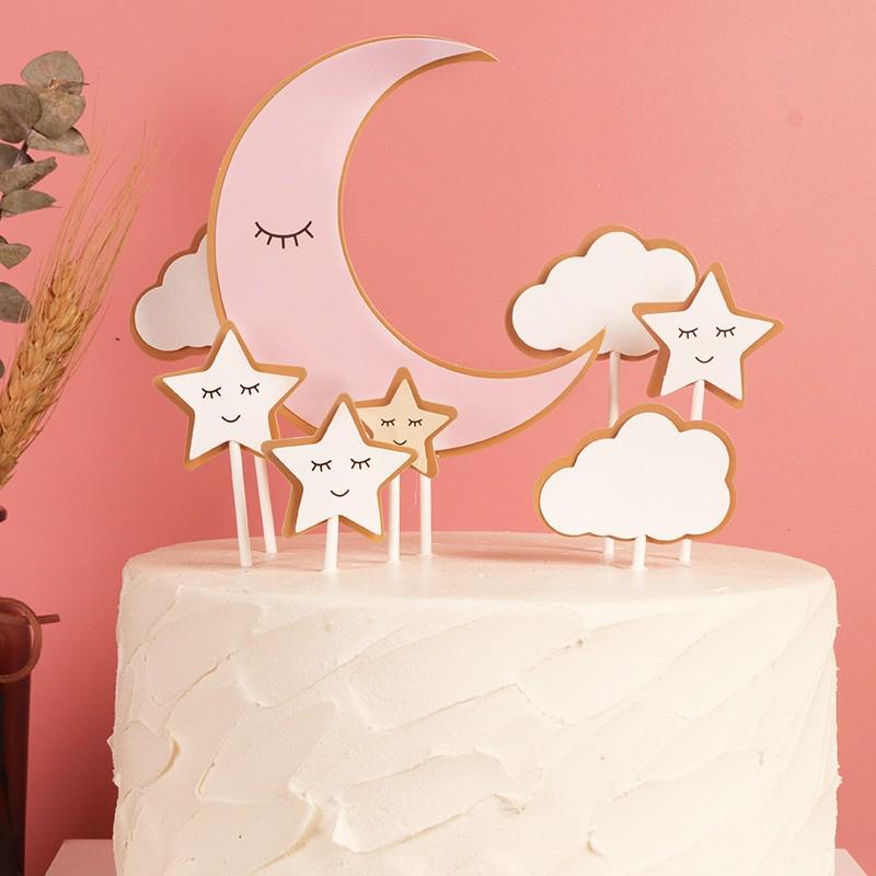 Pink Themed Cake Decor: Heart & Cloud Balloons with Insert Cards for Birthday Parties