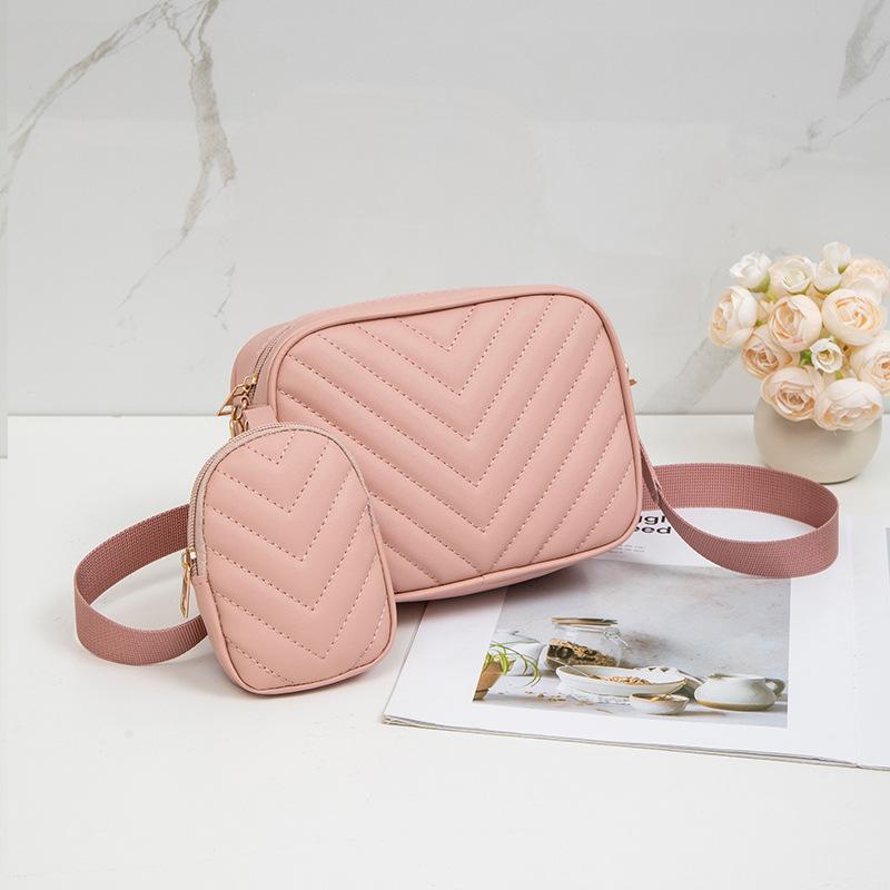 Double Bag Fashionable and Simple V Embroidered Small Square Bag 2025 Spring and Summer New Two-piece Set Personalized Matching Mini Change Bag