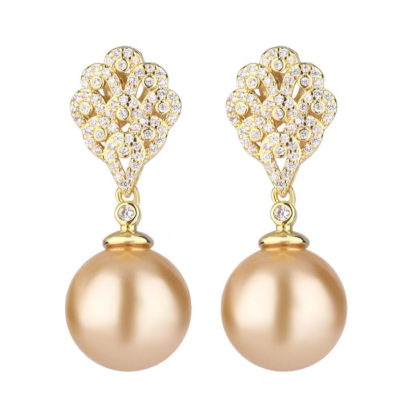 New Huabi Jewelry Copper Bottom Gold Plated Inlaid Gold Pearl Fashion Temperament Suit Female 14mm