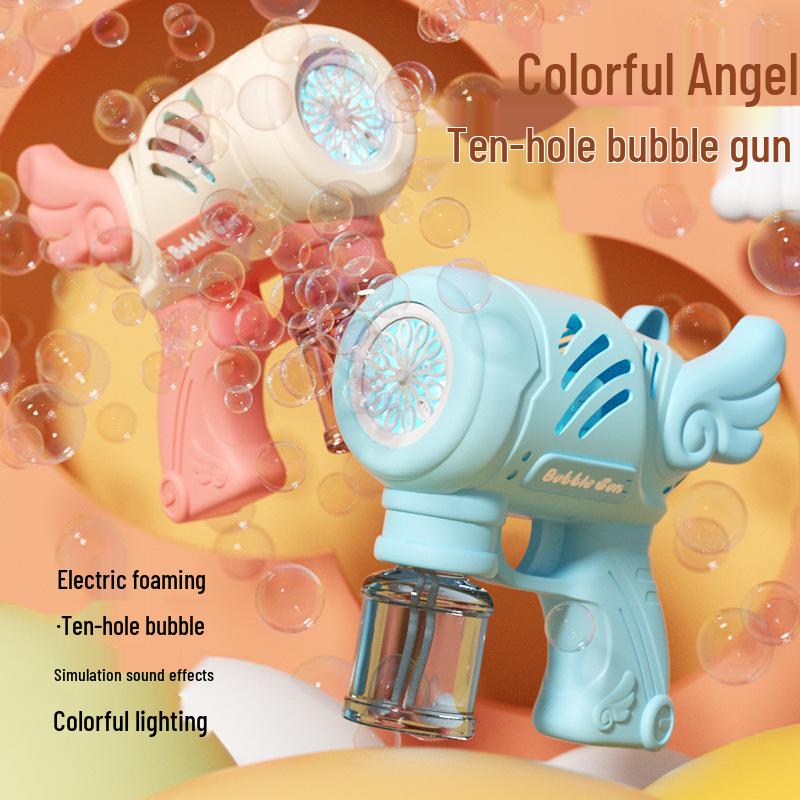 Popular 10-Hole Automatic Bubble Gun Toy - Angel Gatling Bubble Blower