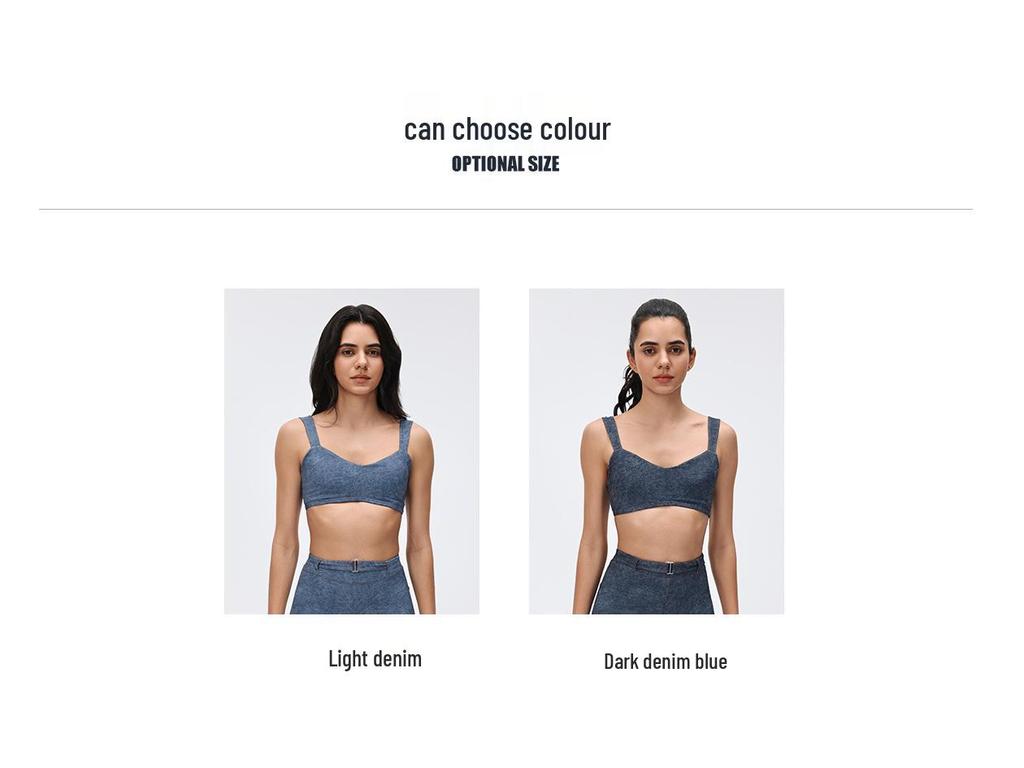 Denim Style Yoga Bra Nude Feel, Anti-Sagging, Shock Absorption, Side Boob Reduction, Running Sports Bra D26063
