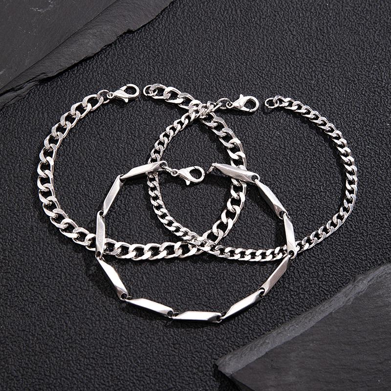 3Pcs/Set Stainless Steel Punk Cuban Chain Bracelet For Men Minimalist Silver Color Hip Hop Bracelet Party Jewelry Gifts