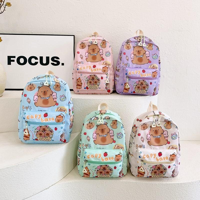 Cheerful And Bright Capybara Kindergarten Kid Nylon Cartoonish Backpack Printing