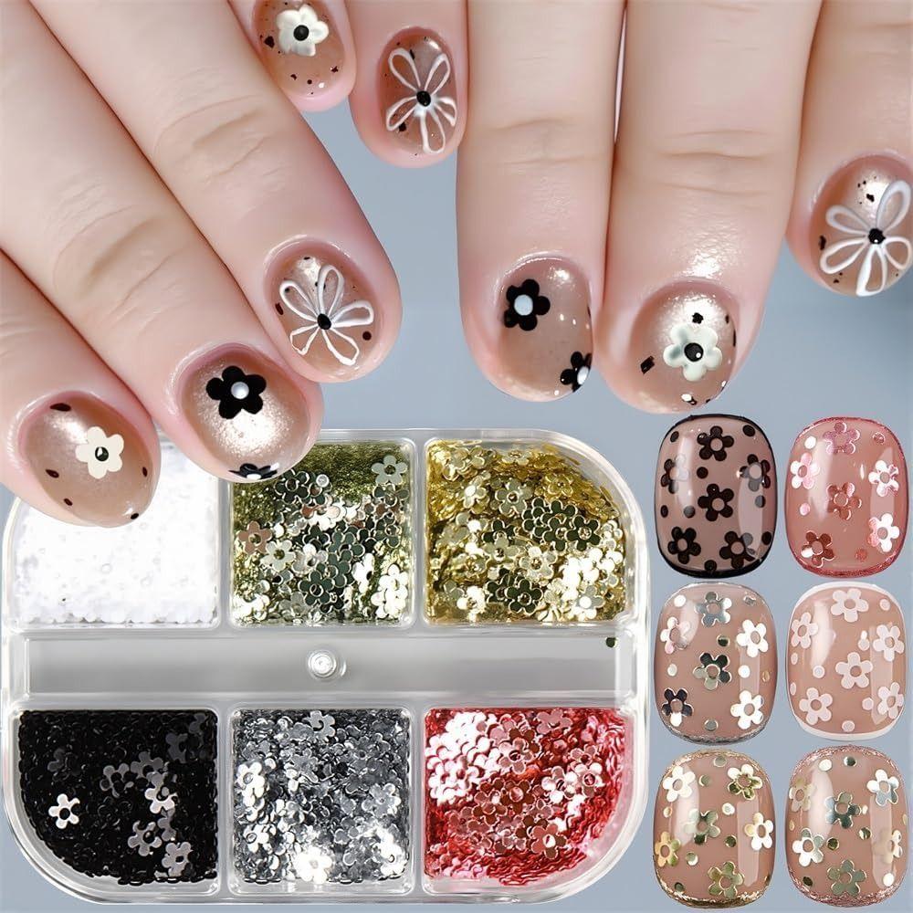3D Five-petaled Flower Nail Sequins DIY Manicure Floral Nails Accessories  for Women Girls