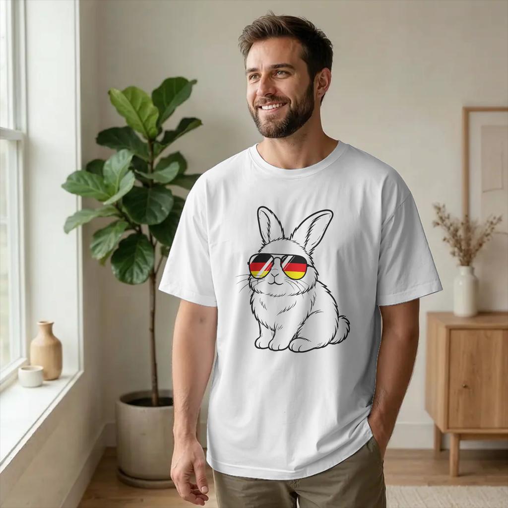 Men German Flag Rabbit Germany T Shirts Cute Animal Art Cotton merchandise Vintage Short Sleeve