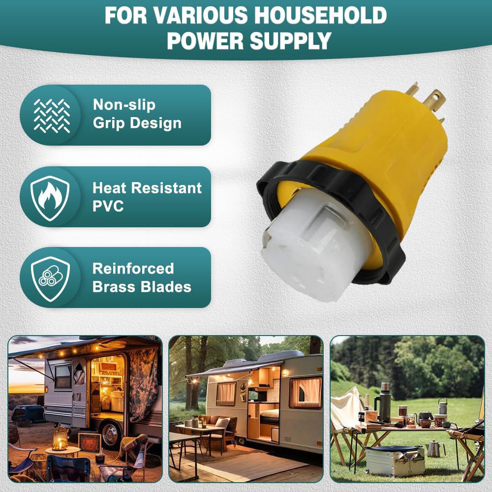 Riloer Shore Power RV Adapter Plug, 1-Pack NEMA L5-30P to SS2-50R RV Generator Adapter, 30A Male to 50A Female 3 Prong Twist Locking Connector,