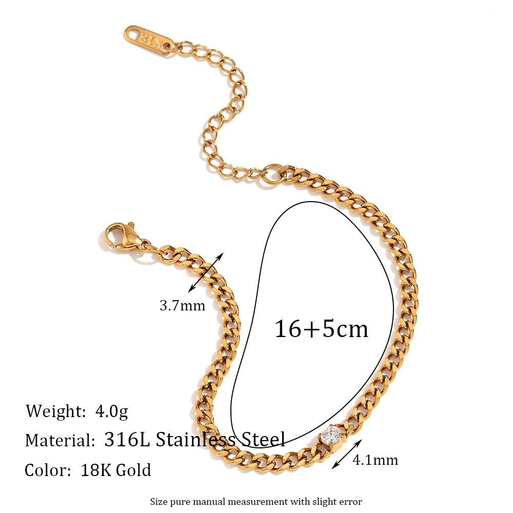MamacitaSlay NK Figaro Chain Grinding Cuban Chain  Round Drop Zircon Stainless Steel Bracelet 18K Gold Plated Jewelry For Women 16cm