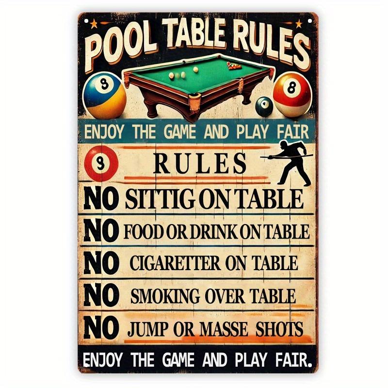 Vintage Pool Table Rules Metal Tin Sign Retro Aluminum Wall Decor for Home Bar Cafe Office Farmhouse MultiPurpose E