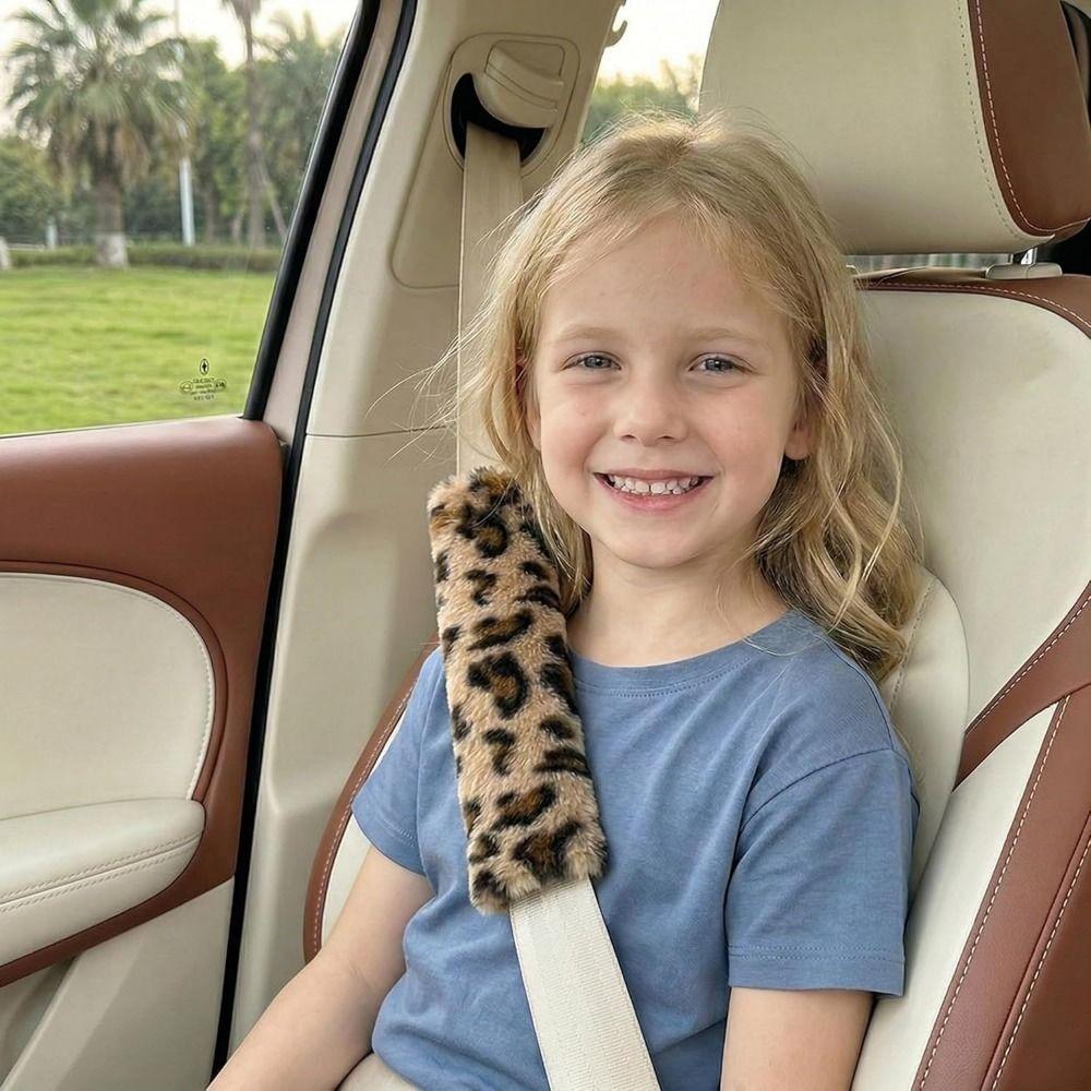 Durable Plush Seat Belt Ornaments Leopard Print Car Seat Belt Cover Auto Accessory