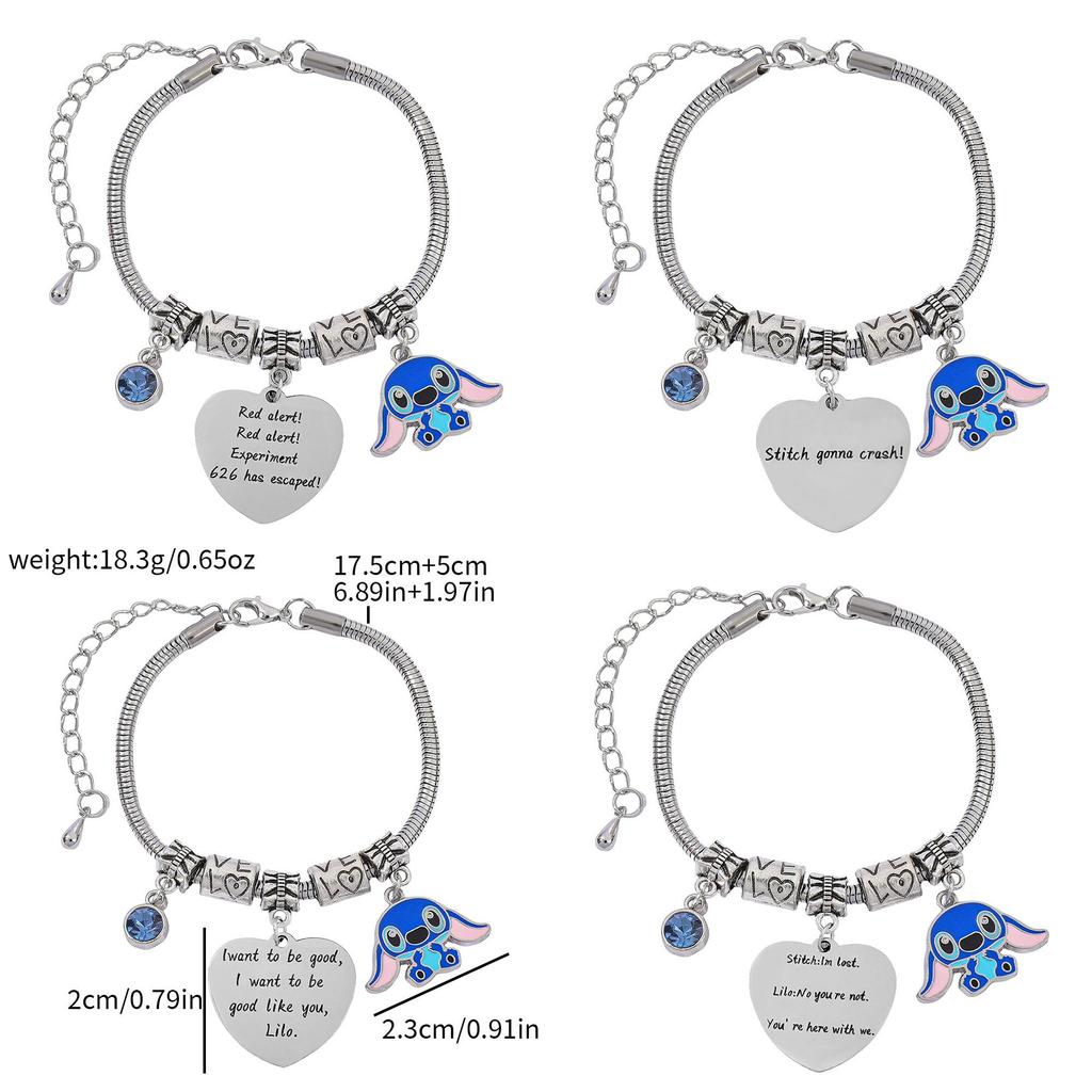 Stitch Cartoon-Figur Herz Graviertes Metallarmband Zum Verschenken Und Für Frauen Männer