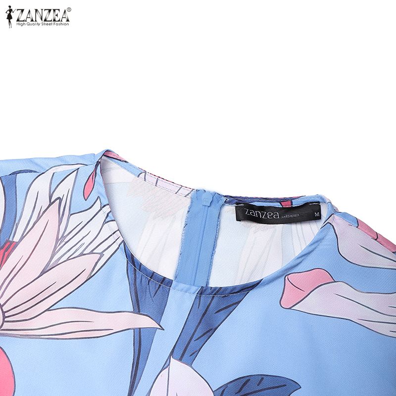 ZANZEA Women Summer Casual Round Neck Short Sleeve Boho Floral Print Dress