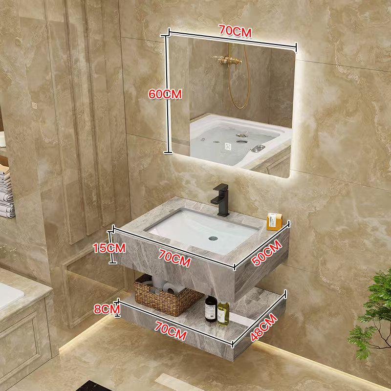 Modern Minimalist Sintered Stone Washbasin Set with Seamless Ceramic Sink, Bathroom Cabinet, and Mirror Storage Cabinet