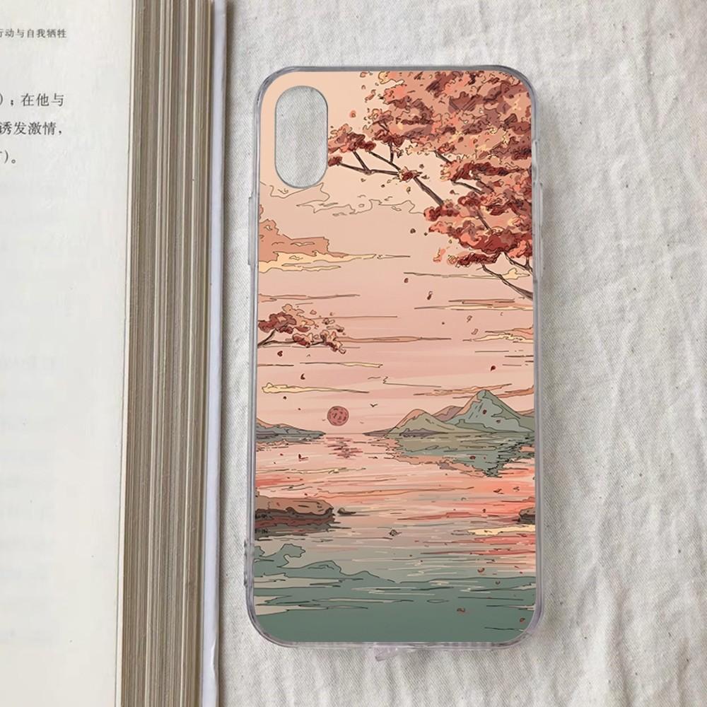Japan Anime Landscape Phone Case For iPhone 15 13 14 Pro Max XS XR 12 11 Pro 13 Mini 6 7 8 Plus Clear Back Cover Capa