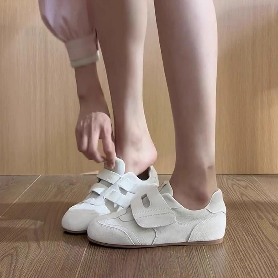 Cowhide version~ retro German training shoes women's new single shoes round head flat baseplate shoes Velcro casual sports shoes children