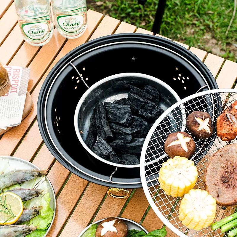 Portable Outdoor Stainless Steel Split Oven, Charcoal Barbecue Grills, Household Windproof Frying Oven, Baking Tray, Cast Alumin