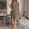 Ladies' Elegant Solid Color Button Up Front Short Sleeved Dress, V-neck, Short Sleeved - Casual, Casual Clothing | V-neck Dress | Short Sleeved Dress