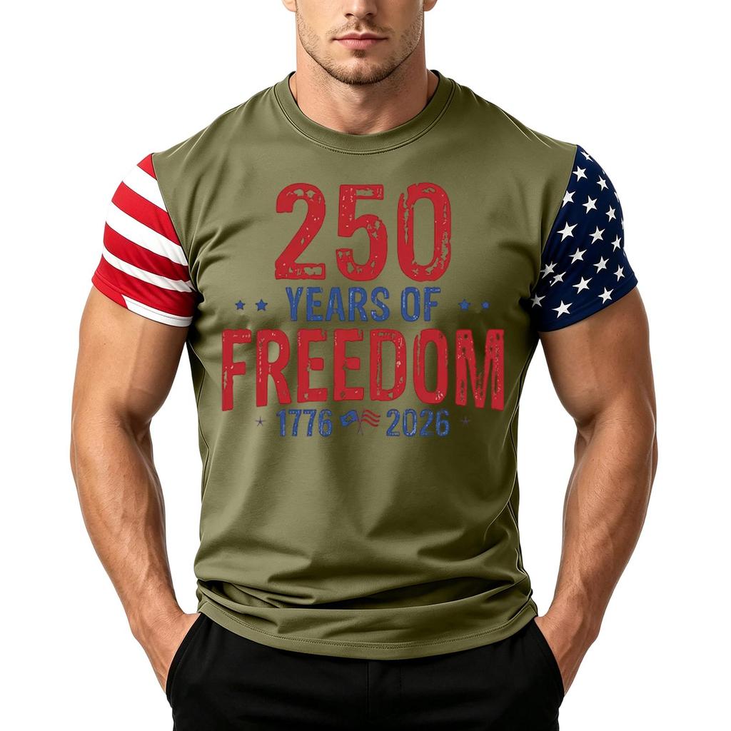 Men's Casual Short Sleeve T Shirt Loose Fit Crew Neck Graphic Print Independence Day Flag Design Summer Daily Wear Top
