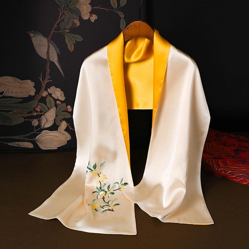 Spring new Suzhou embroidery silk scarf handmade embroidery double mulberry silk scarf Qixi Festival gift for wife 155cm*35cm