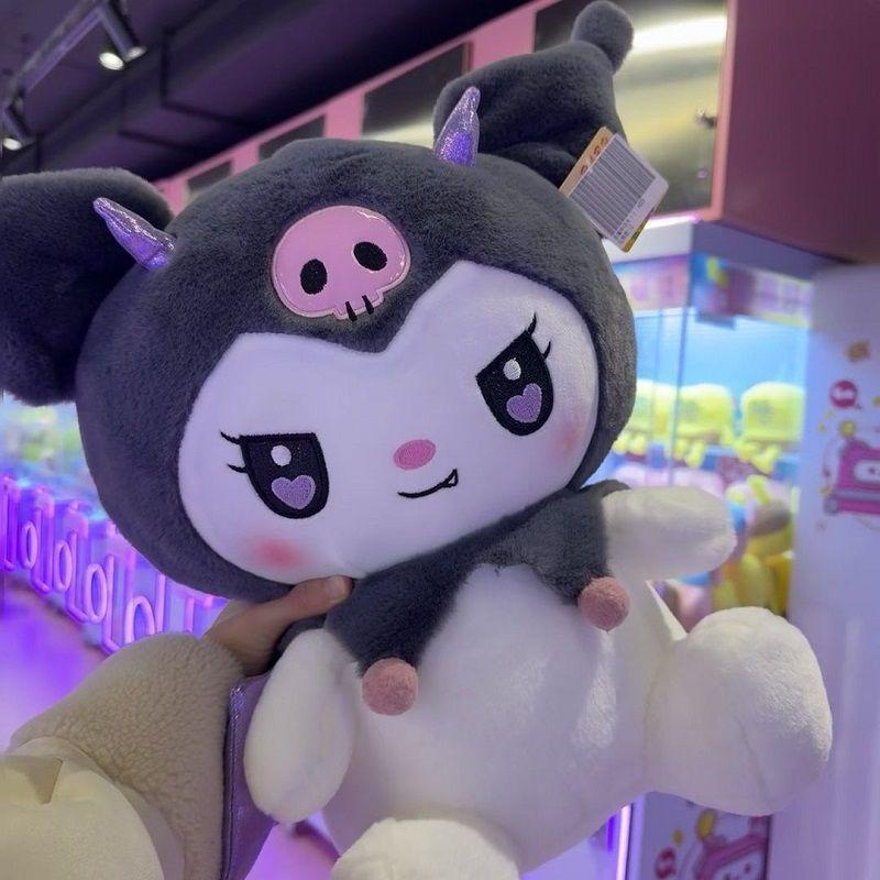 Licensed Sanrio Kuromi My Melody Plush Doll With Bow And Wing Fluffy Stuffed Cartoon Toy Soft Birthday Gift For Girls Anime Fans