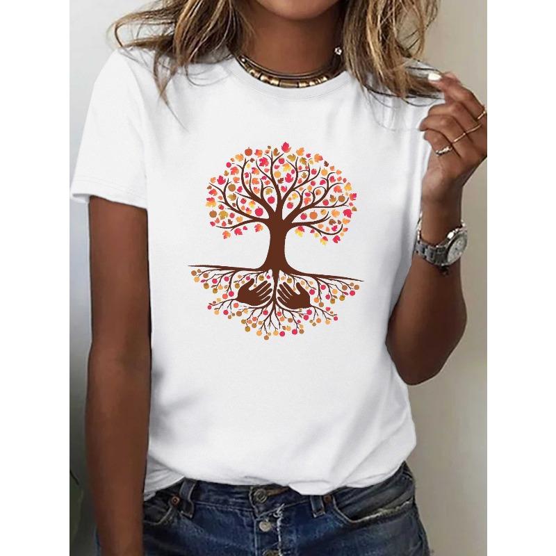 European Sizes Women's T-Shirt Family Tree Roots & Multicolor Ancestry Design Short Sleeve Casual Top, Comfort Fit Genealogy-Themed Shirt