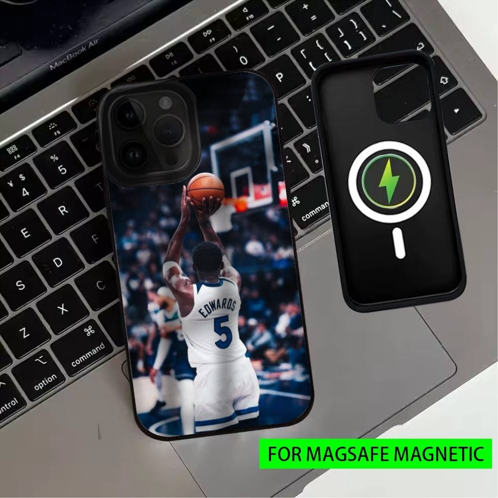 Basketbalová hvězda A-Anthony Edwards Pouzdro na telefon Pro iPhone17,16,15,14,13,12,11 Plus,Pro Max Magnetické Pro Magsafe Bezdrátové nabíjení