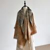 Women's Vintage Floral Print Neckerchief - Tasseled Color-Block Faux Cashmere Scarf, Comfortable Double-Layer Shawl