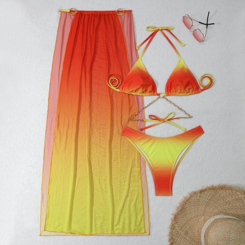 Sexy With Cover Up Gradient Halter Bikini Female Swimsuit Women Swimwear Three-pieces Bikini Set Bather Bathing Suit Swim