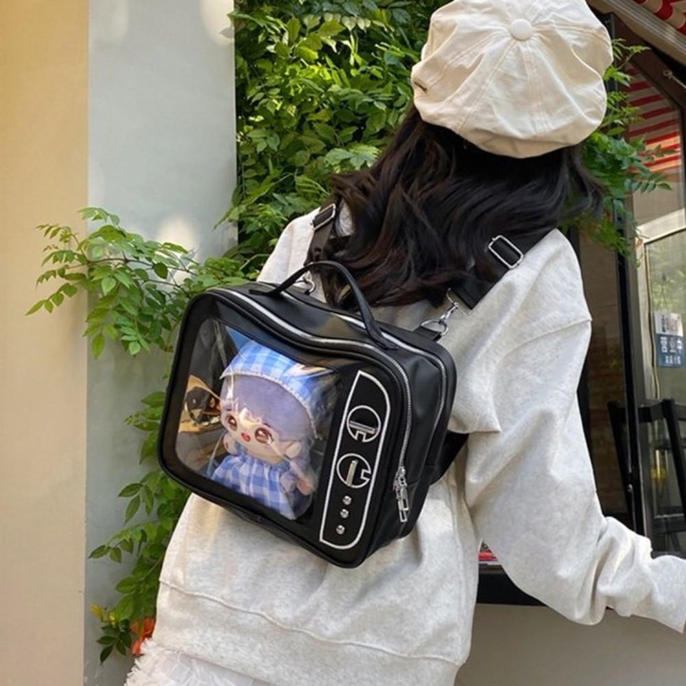 Large Capacity TV Model Backpack PU Shoulder Bag Fashion Transparent Layer Ita Bag  Daily