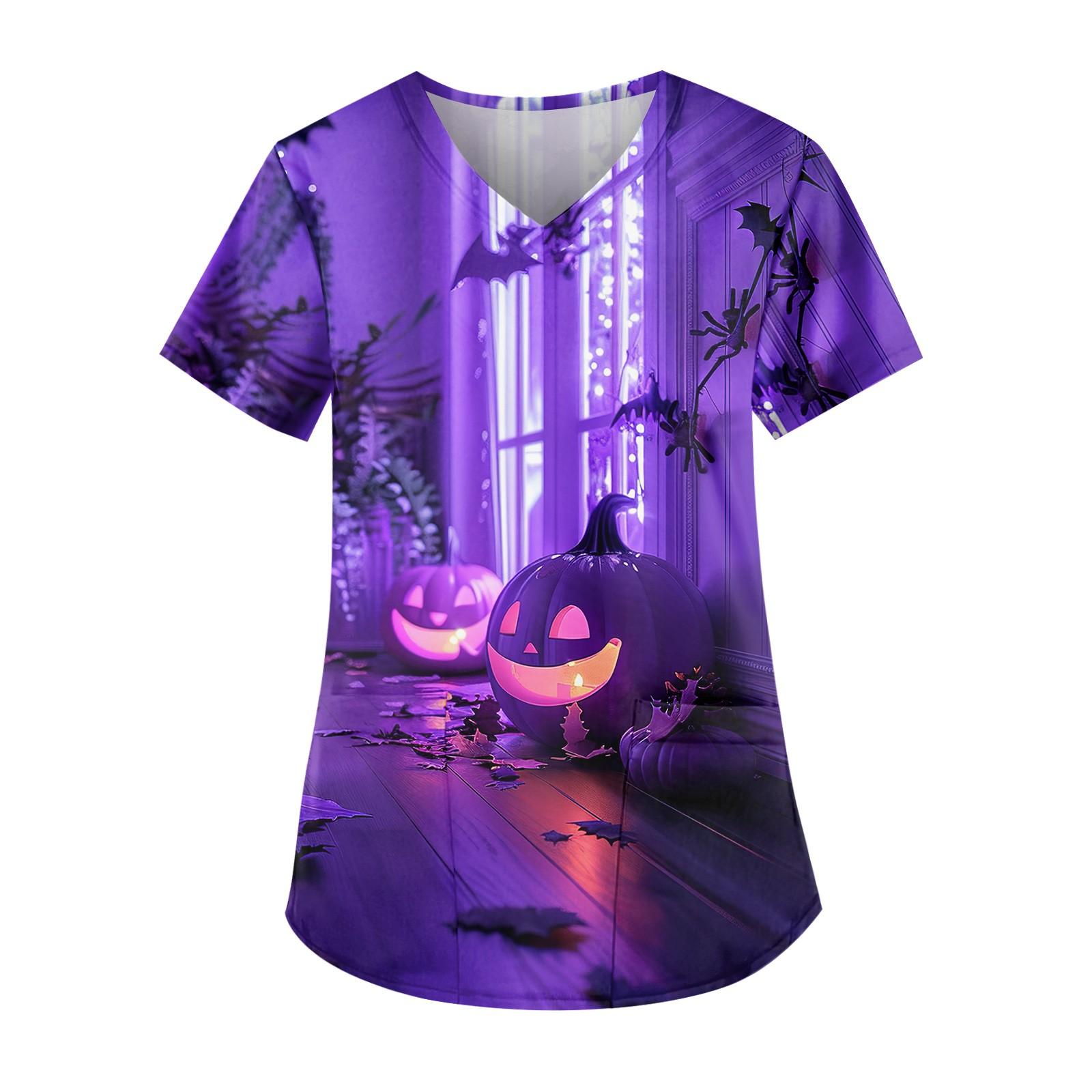 

Женские модные повседневные топы с v-образным вырезом и защитная спецодежда с принтом L фиолетовый