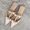 Fashion Satin Baotou Cool Mopping Summer New Pointed Toe Shallow Mouth Bow Hollow-out Non-slip Wear-resistant One-line High Heels